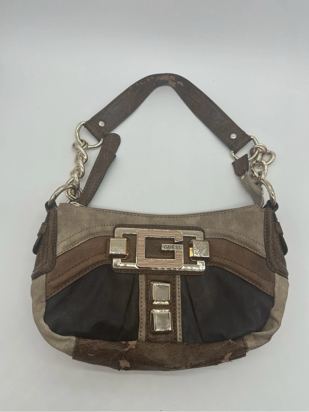 Guess Multi-Tone Brown & Tan Shoulder Bag with Gold Hardware. For Repair/ Parts